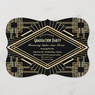 Glam Gold Black Great Gatsby Graduation Party Invitation