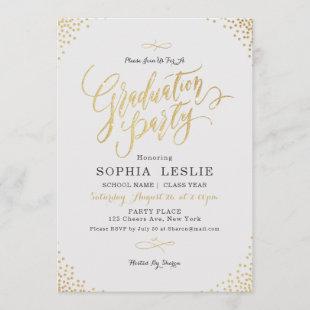 Glam gold calligraphy vintage graduation party invitation