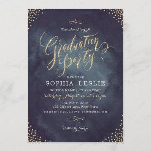 Glam night gold calligraphy graduation party invitation