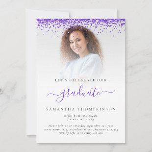 Glam Photo Purple Glitter Graduation 2024 Invitation