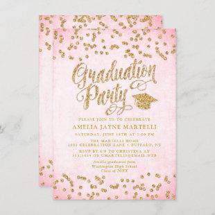 Glam Pink & Gold Glitter Graduation Party Invitation