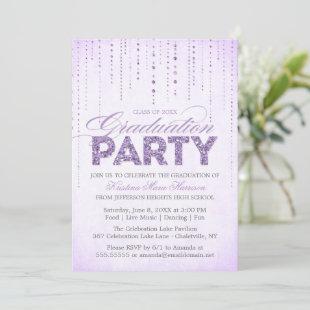 Glam Purple Glitter Gems Graduation Party Invitation