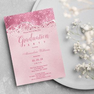 Glam rose gold pink silver glitter Graduation  Inv Invitation