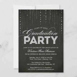Glam Silver Glitter Bling Graduation Party Invitation