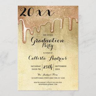 Glamorous Gold Thick Glitter Drips Graduation Invitation