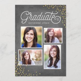 Glamorous Grad 4-Photo Collage Graduation Invitation