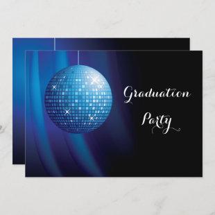 Glamorous Graduation Blue Party Disco Ball Invitation