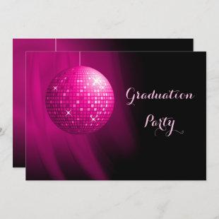 Glamorous Graduation Pink Party Disco Ball Invitation