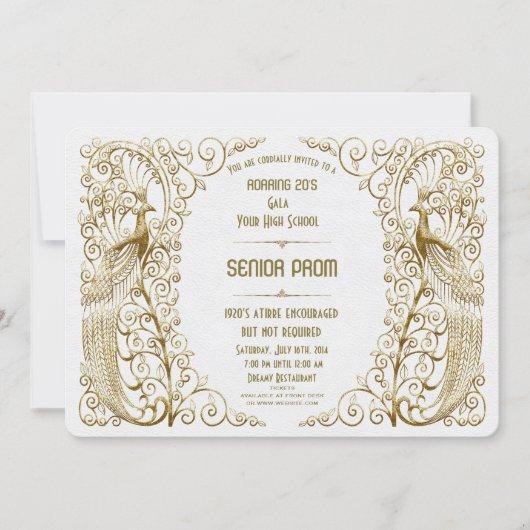 Glamorous White Gold Art Deco Peacock Senior Prom Invitation