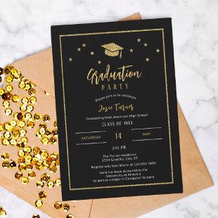 Glitter Cap Starts and Frame Graduation Party Invitation