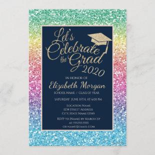 Glitter Colorful Graduation Cap Graduation Invitation