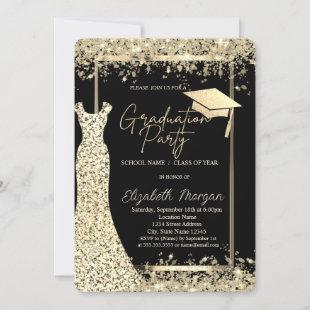Glitter Dress Gold Confetti Graduation Invitation