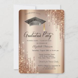 Glitter Drips,Grad Cap Graduation  Invitation
