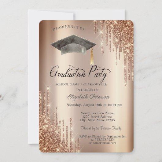 Glitter Drips,Grad Cap Graduation  Invitation