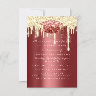 Glitter Effect Drips Gold Graduate Party Burgundy Invitation