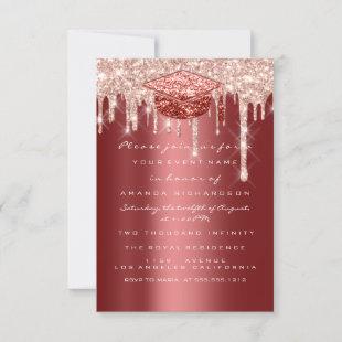 Glitter Effect Drips  Graduate Party Burgundy Rose Invitation