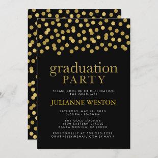 Glitter Gold and Black Confetti Graduation Party Invitation