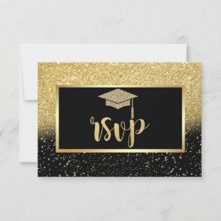 Glitter Gold Grad Cap, Confetti  Graduation Party RSVP Card