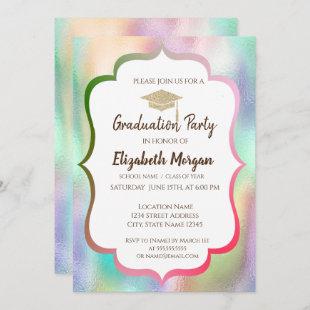 Glitter Grad Cap Colorful Holographic Graduation Invitation