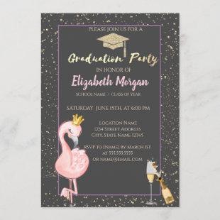 Glitter Grad Cap,Confetti,Wine,Flamingo Crown Invitation