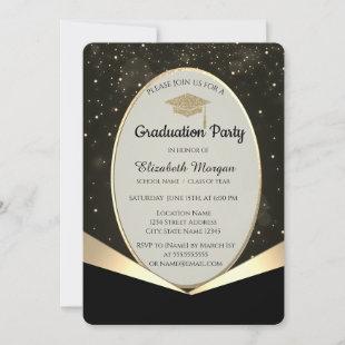 Glitter Grad Cap,Gold Confetti Graduation  Invitation