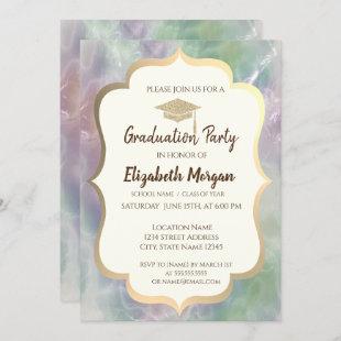 Glitter Grad Cap Holographic Pearl Graduation  Invitation