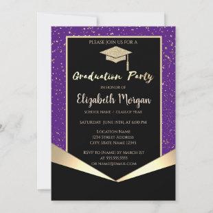 Glitter Graduation Cap,Confetti Violet Graduation  Invitation