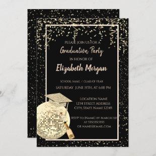 Glitter Graduation Cap,Disco Ball Confetti, Wine Invitation