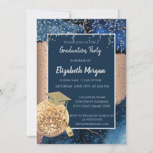 Glitter Graduation Cap,Disco Ball Marble Agate Invitation