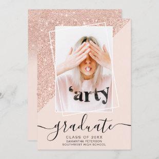 Glitter pink graduate photo block graduation invitation