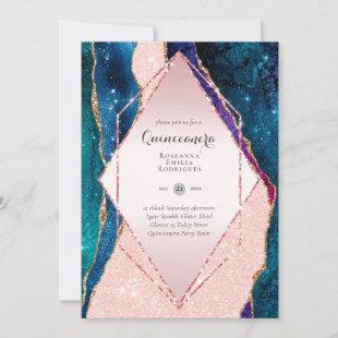 Glitter Pink QUINCEANERA - AGATE Rose Gold Invitation