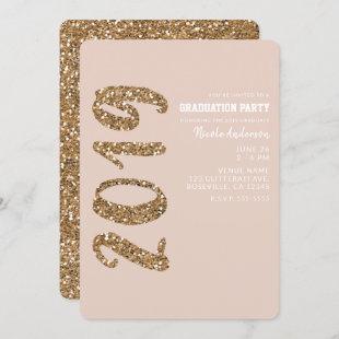Glitter Rose Gold Blush Glam 2019 Graduation Invitation