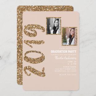 Glitter Rose Gold Blush Glam 2019 Graduation PHOTO Invitation