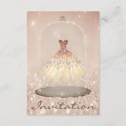Glitter Rose Gold Diamond Dress Sweet 16th Invitation