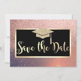 Glitter Rose Gold Graduation Save The Date