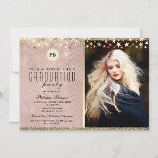 Glitter Rose Gold Photo Graduation Invitation