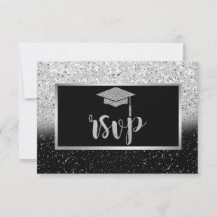 Glitter Silver Grad Cap,Confetti Graduation Party RSVP Card