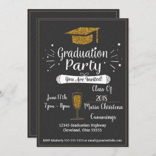 Glittery Chalkboard Graduation Party Invitation