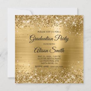 Glittery Gold Foil Monogram Graduation Party Invitation