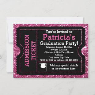 Glittery Pink Graduation Party Ticket Invitation