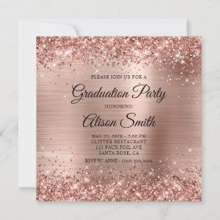 Glittery Rose Gold Foil Monogram Graduation Party Invitation