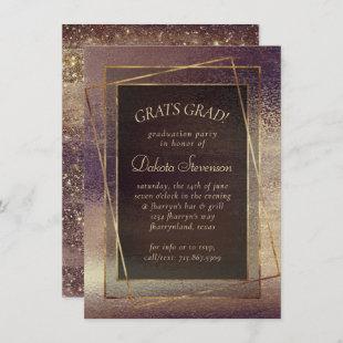 Glitzy Foil | Golden Bronze Copper Glam Graduation Invitation