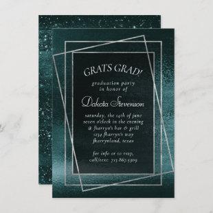 Glitzy Foil | Midnight Teal Dark Glam Graduation Invitation