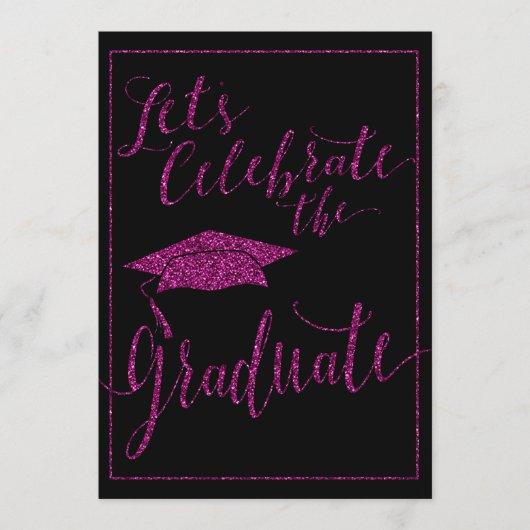 Glitzy Pink Glitter Photo Graduation Invitation