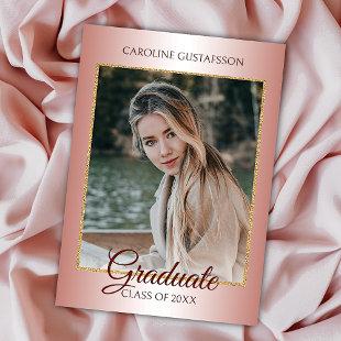 Glossy Coral Blush Pink Gold Glitter Graduation Announcement