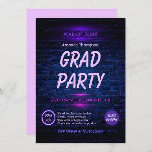 Glow in the Dark Neon Disco Graduation Party Invitation