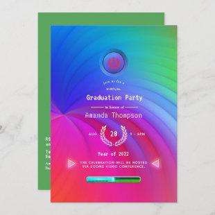 Glowing Neon Rainbow Virtual Graduation Party Invi Invitation