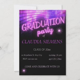 Glowing PINK NEON modern Graduation Invitations