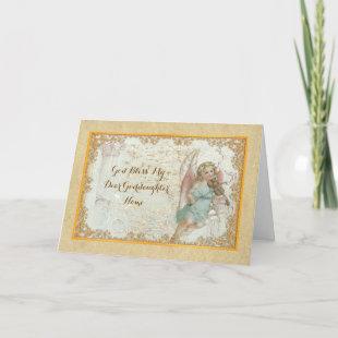 Goddaughter Vintage Art Angel Personalized Holiday Card