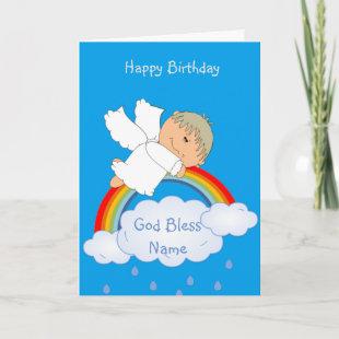 Godson Gift Cute Angel Rainbow Personalized Holiday Card